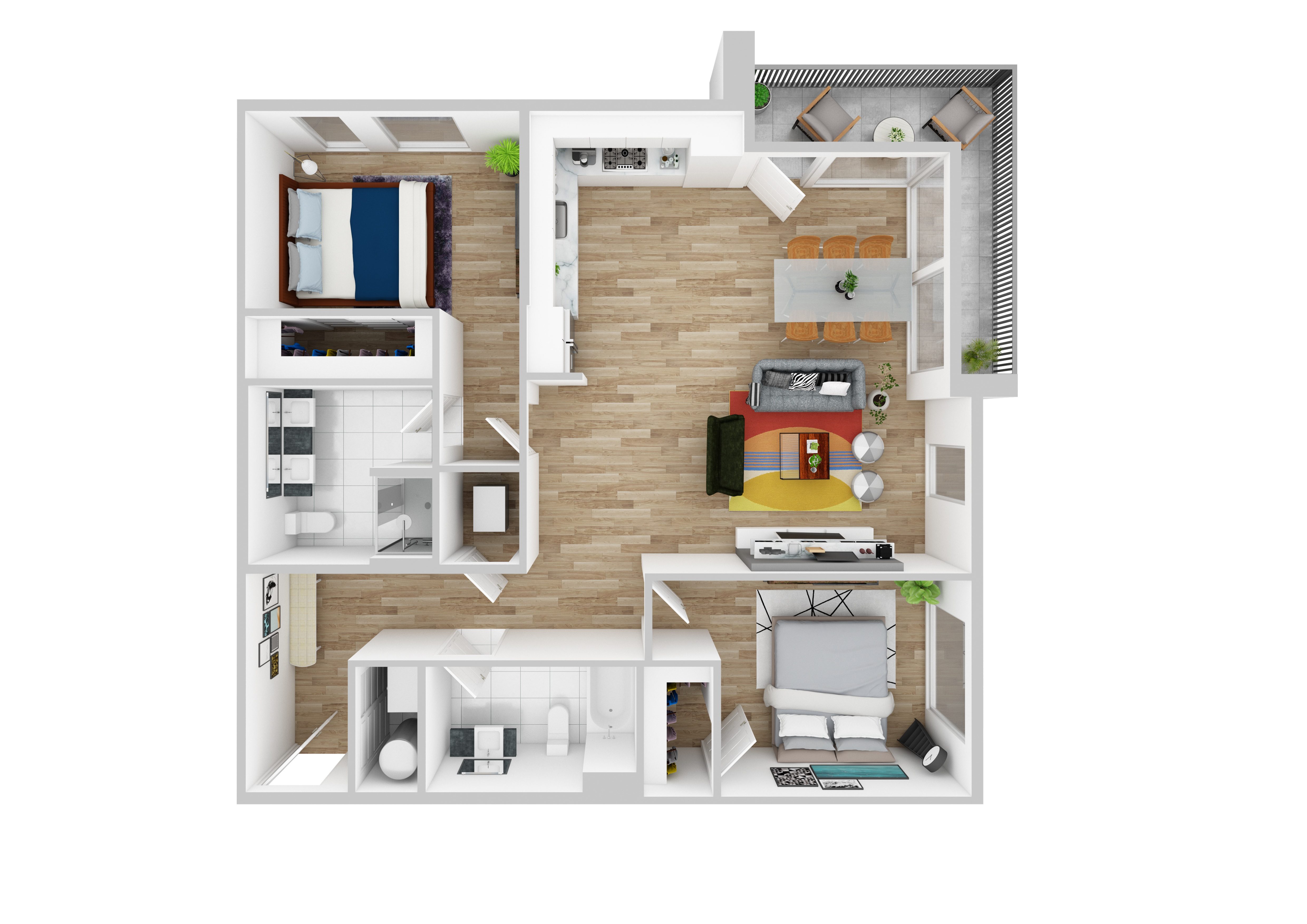 Floor plan for 2 beds, 2 baths, 1551 sqft